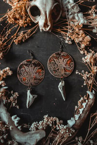 Image 4 of Dance with the Devil etched brass earrings