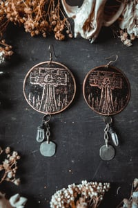 Image 4 of Pillory etched brass earrings