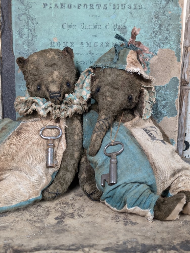 Image of 9" - old worn distressed Carnival Ellyfont in handmade romper outfit by whendi's bears