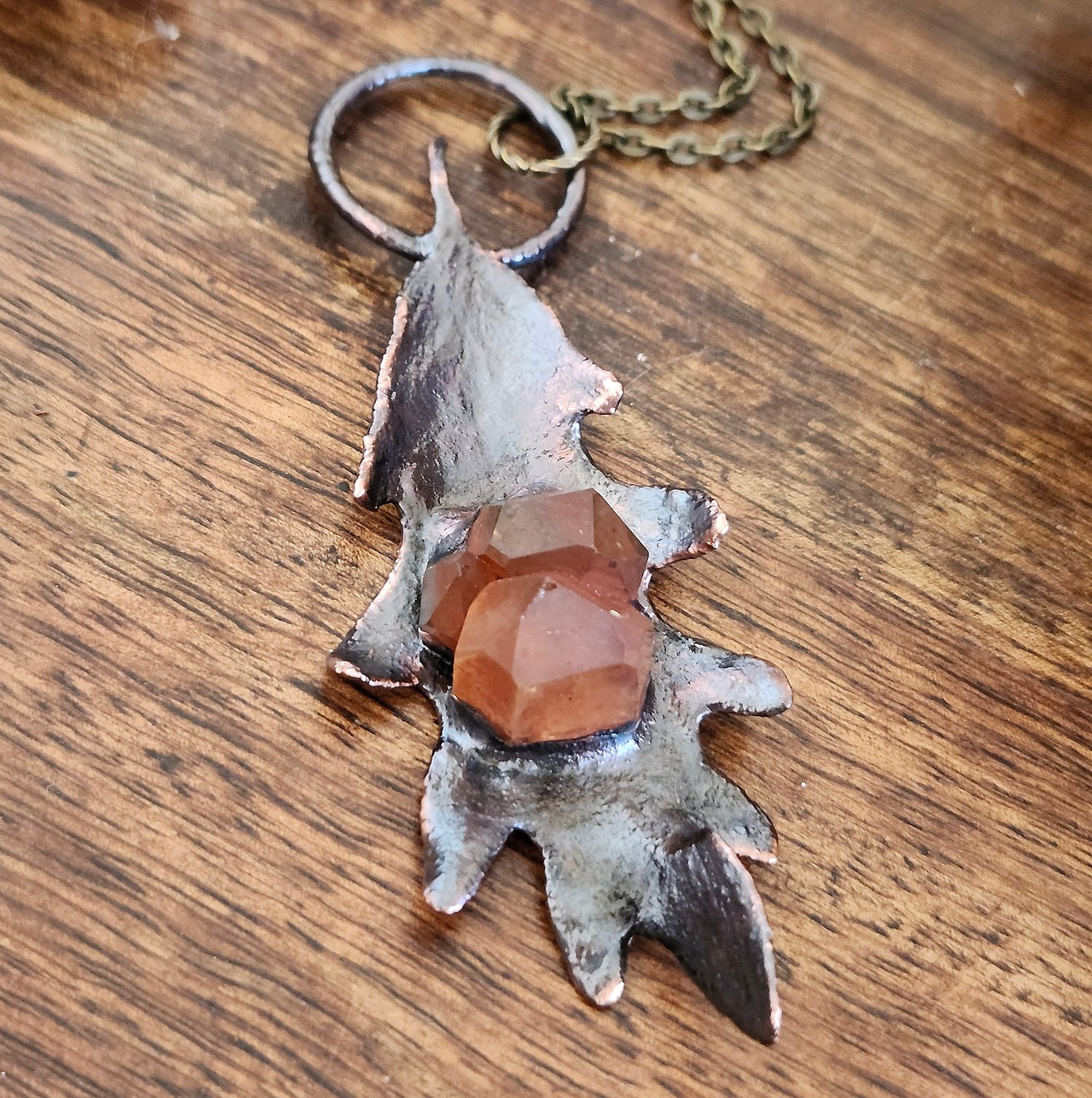 Image of Tangerine Quartz Oak Leaf Necklace 