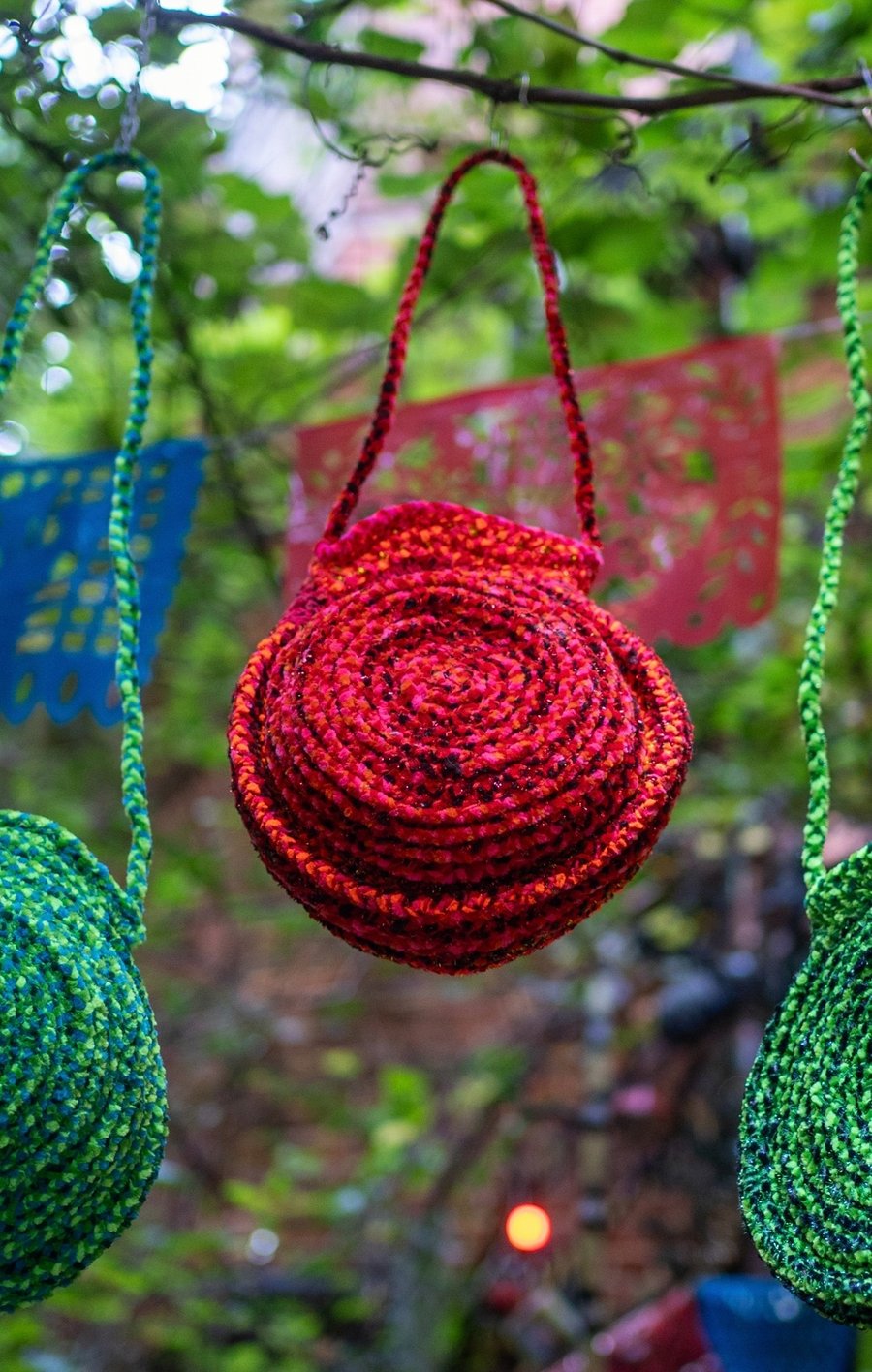 Image of Handwoven Red Sparkly Shell Bag