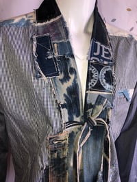Image 2 of Jean Junky Premium Kimono Button Down Stripe Shirt W/Mixed Denim Collsr 