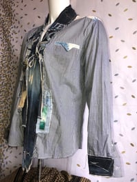 Image 3 of Jean Junky Premium Kimono Button Down Stripe Shirt W/Mixed Denim Collsr 