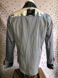 Image 4 of Jean Junky Premium Kimono Button Down Stripe Shirt W/Mixed Denim Collsr 