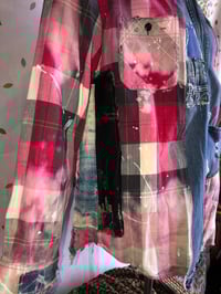 Image 2 of Jean Junky Premium Kimono, Button Down Red & Black Plaid Shirt W/Mixed Denim Collar
