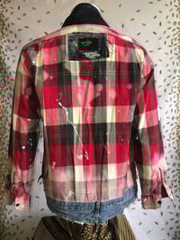 Image 4 of Jean Junky Premium Kimono, Button Down Red & Black Plaid Shirt W/Mixed Denim Collar