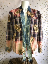 Image 1 of Jena Junky Premium Kimono Button Down Bleached Plaid Shirt W/Denim Collar 