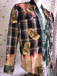 Image 2 of Jena Junky Premium Kimono Button Down Bleached Plaid Shirt W/Denim Collar 