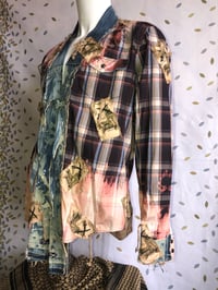 Image 3 of Jena Junky Premium Kimono Button Down Bleached Plaid Shirt W/Denim Collar 