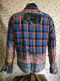 Image 4 of Jean Junky Premium Kimono Button Down Bleached Blue Plaid Shirt, Denim Collar