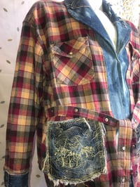 Image 2 of Jean Junky Premium Kimono Shirt Jacket Wool Plaid, Flared Denim Collar 