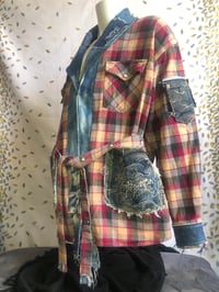 Image 3 of Jean Junky Premium Kimono Shirt Jacket Wool Plaid, Flared Denim Collar 