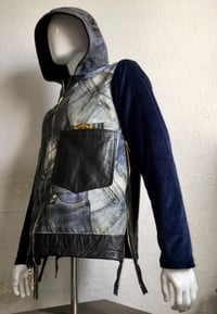 Image 2 of Jean Junky Premium Jean Camouflage Print. Zip Down Hoodie, Blue Velour Sleeves W/Leather Accent 