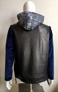 Image 4 of Jean Junky Premium Jean Camouflage Print. Zip Down Hoodie, Blue Velour Sleeves W/Leather Accent 
