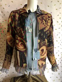 Image 1 of Jean Junky Premium Woven Tapestry Kimono Jacket, Denim Front Collar W/Leather Accent 