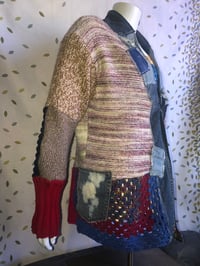 Image 2 of Jean Junky Premium Patchwork Knitted Kimono Sweater, Denim Patchwork Collar