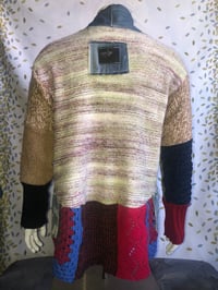 Image 4 of Jean Junky Premium Patchwork Knitted Kimono Sweater, Denim Patchwork Collar