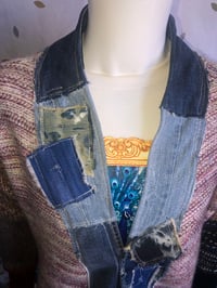 Image 5 of Jean Junky Premium Patchwork Knitted Kimono Sweater, Denim Patchwork Collar