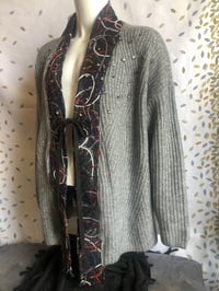 Image 3 of Jean Junky Premium Grey Knitted Kimono/Cardigan Sweater Stitched  Yarn Fabric W/Rhinestone Accent