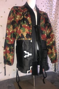 Image 2 of Jean Junky Premium Italian Camouflage Army Kimono Jacket, Black Lambskin Leather Collar 