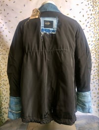 Image 4 of Jean Junky Premium Black Puffy Nylon Kimono Jacket, Faded Denim Collar & Orange Knitted Sweater Trim
