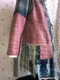 Image 3 of Jean Junky Premium Reddish Wool Plaid Denim Kimono Jacket, Bleached Marbled Effect Denim Contrast