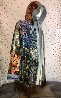 Image 2 of Jean Junky Premium Paisley Velvet Patchwork Hooded Kimono Jacket W/Faded Denim Collar