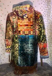 Image 4 of Jean Junky Premium Paisley Velvet Patchwork Hooded Kimono Jacket W/Faded Denim Collar