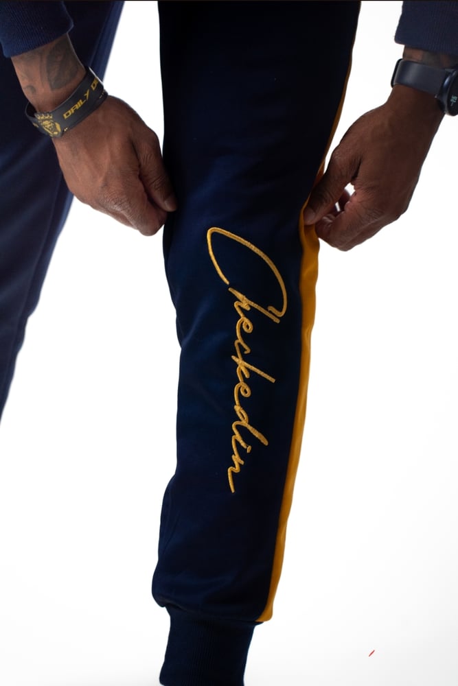 Image of Warmup Track Pants (Navy & Gold)