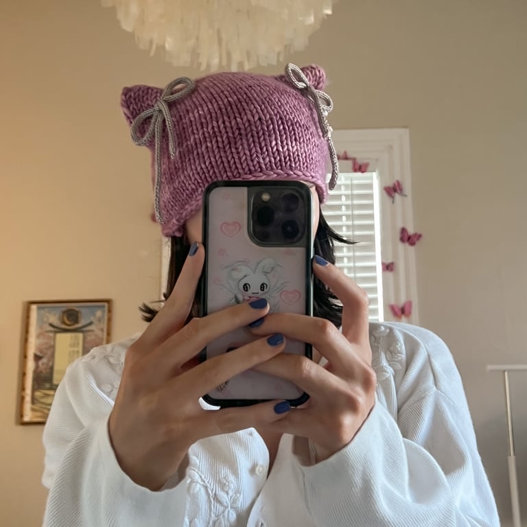 Cutie Kitty Charm Beanie - Purple / Silver Image 2