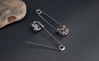 Image 2 of Skull Safety Pin Earrings - Stainless Steel 316L - Dangle Earrings - Stud Earrings