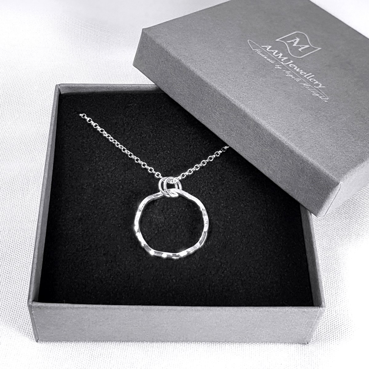 Image of Wavy Silver Circle Necklace, Handmade Sterling Silver Hoop Pendant, Sustainable Jewellery UK