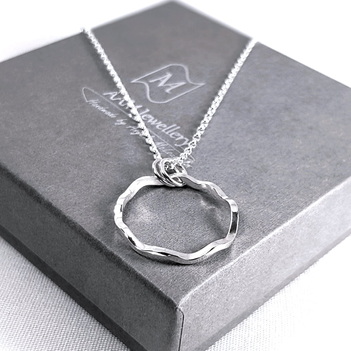 Image of Wavy Silver Circle Necklace, Handmade Sterling Silver Hoop Pendant, Sustainable Jewellery UK