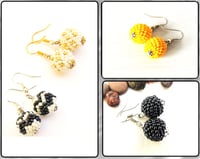 Beading Ball Earrings - Rounds Hematite White Gold Beads Ball Earings - Beaded Pom Pom Earrings -...