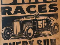 Image 2 of Santa Ana Drag Races (Kraft paper edition) Linocut Print - FREE SHIPPING