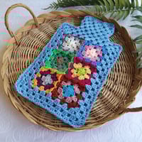 Image 1 of 'Happy Scrappy' Hot Water Bottle Cover Hydrangea Blue