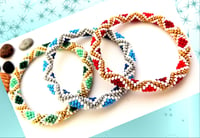 Nepal Style Bead Crochet Bracelet - Emerald Green Peppermint Red Blue Violet White Gold Steel