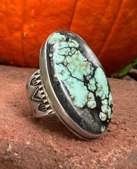 Image 1 of WL&A Handmade Heavy Ingot Natural Mint Green Desert Bloom Ring - Size 11