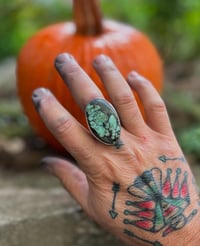 Image 4 of WL&A Handmade Heavy Ingot Natural Mint Green Desert Bloom Ring - Size 11