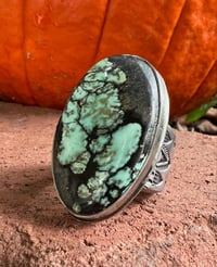 Image 2 of WL&A Handmade Heavy Ingot Natural Mint Green Desert Bloom Ring - Size 11