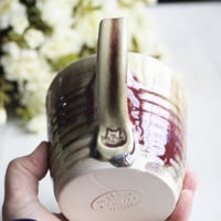 Image 10 of Ox Blood Red and Beige Crackle Pottery Mug, Handmade in USA