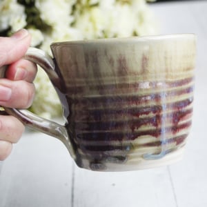 Image of Ox Blood Red and Beige Crackle Pottery Mug, Handmade in USA