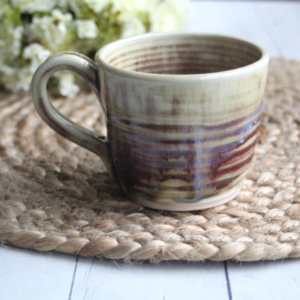 Image of Ox Blood Red and Beige Crackle Pottery Mug, Handmade in USA