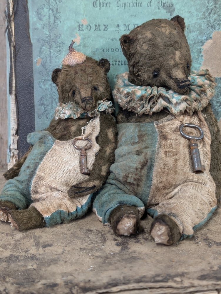 Image of 7" - Old Frumpy Toy Carnival Teddy Bear in romper & an ACORN "hat"  by Whendi's Bears