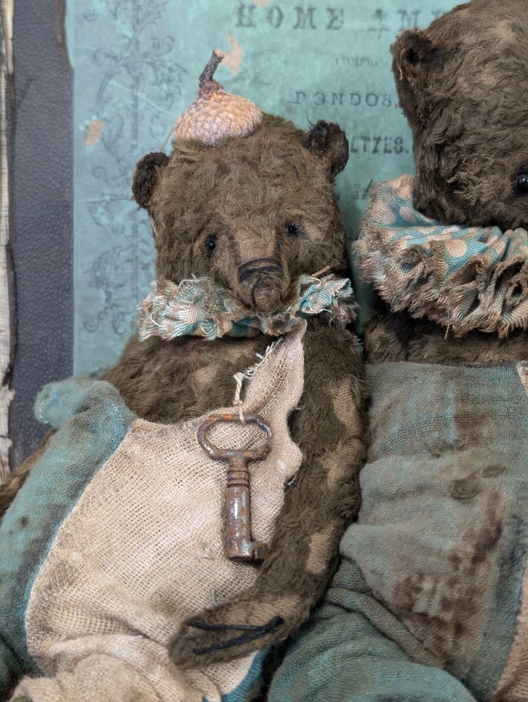 Image of 7" - Old Frumpy Toy Carnival Teddy Bear in romper & an ACORN "hat"  by Whendi's Bears