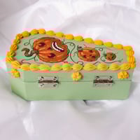 Image 2 of ON SALE (was $50) "Falling Pumpkins" Hand painted coffin cake trinket box