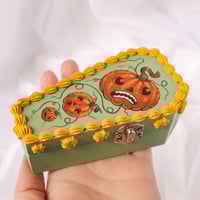Image 3 of ON SALE (was $50) "Falling Pumpkins" Hand painted coffin cake trinket box