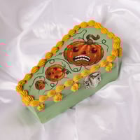 Image 1 of ON SALE (was $50) "Falling Pumpkins" Hand painted coffin cake trinket box