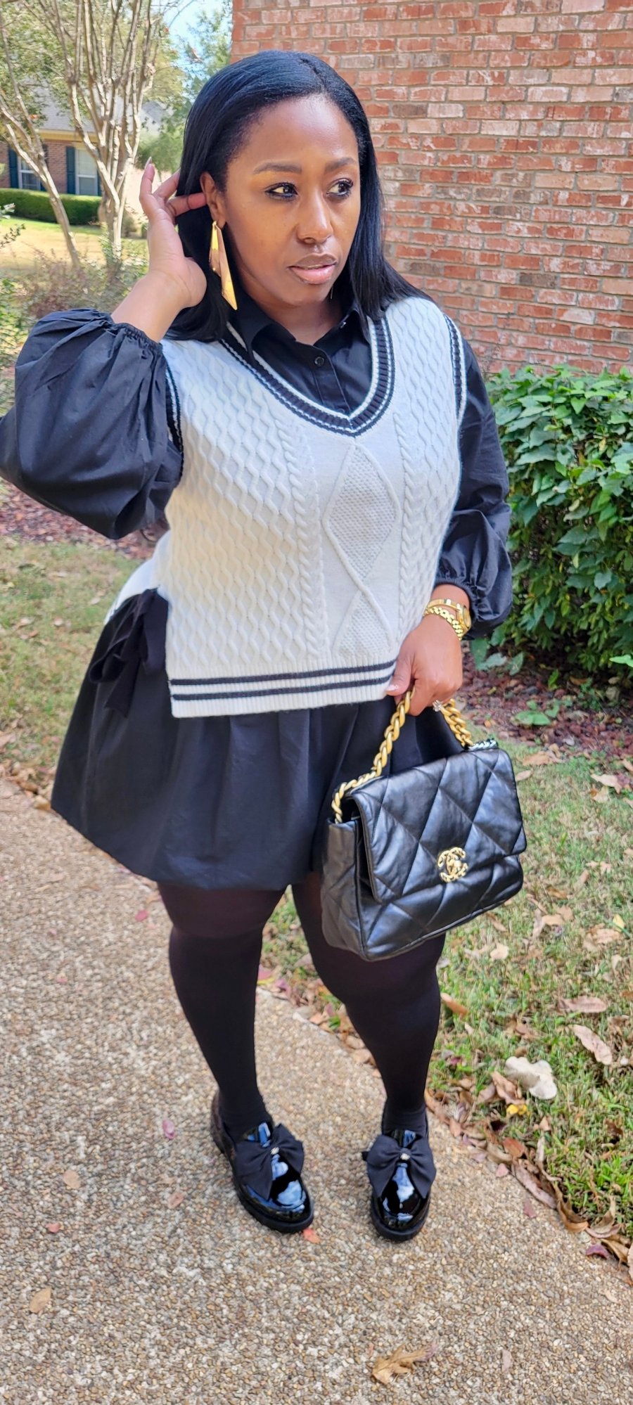 Image of Ivory & Black Tie Side Sweater Vest