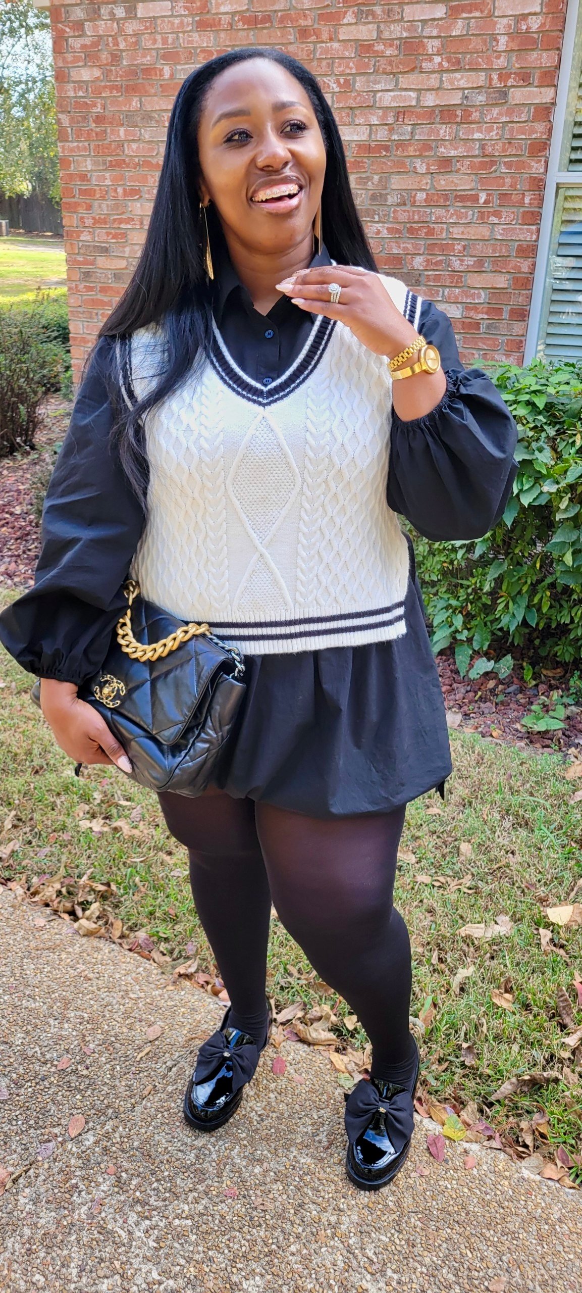 Image of Ivory & Black Tie Side Sweater Vest